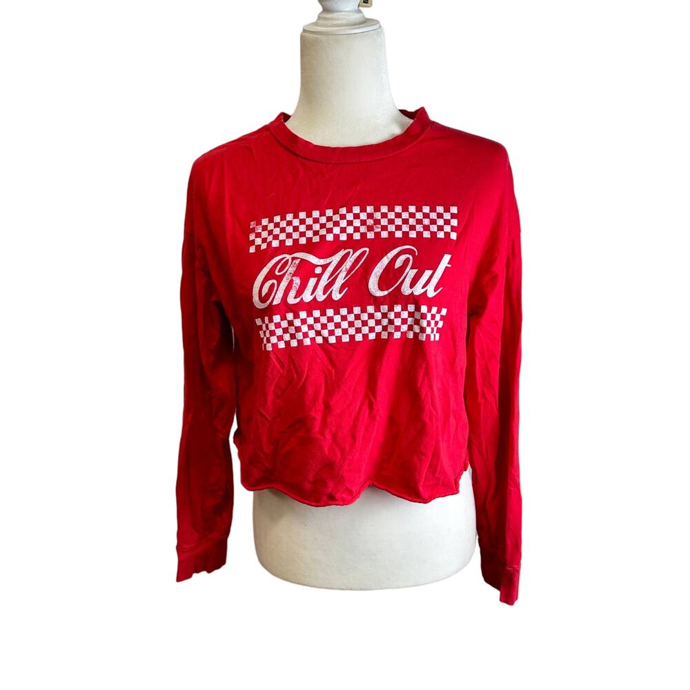 The Classic Chill Out Crop Top Womens M Red Y2K Long Sleeve Crew Neck Streetwear